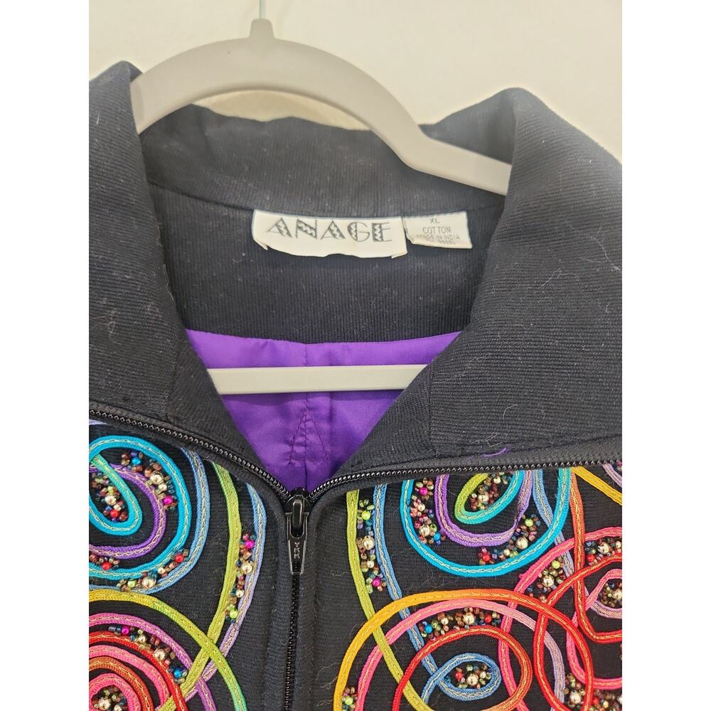 Ladies Multicolor Jacket Anage Size XL Zip Up BEADED Embellished Artsy - Picture 3 of 5